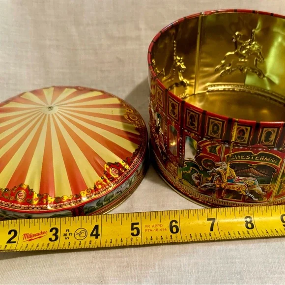 Vintage Carousel Tin with Red and Gold Accents - Picture 2 of 12